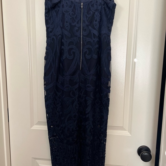 Bardot lace sheath dress.
